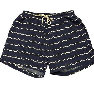 Simply Southern | Mens Large | Navy‎ Blue Wave Print Swim Trunks | Mesh Lined
